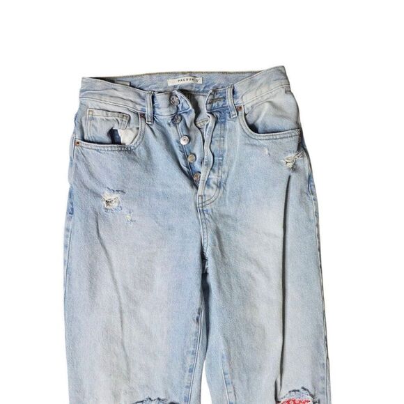 Pacsun Relaxed Fit Patchwork Faded Denim Jeans Womens Size 5 Blue - Picture 2 of 8